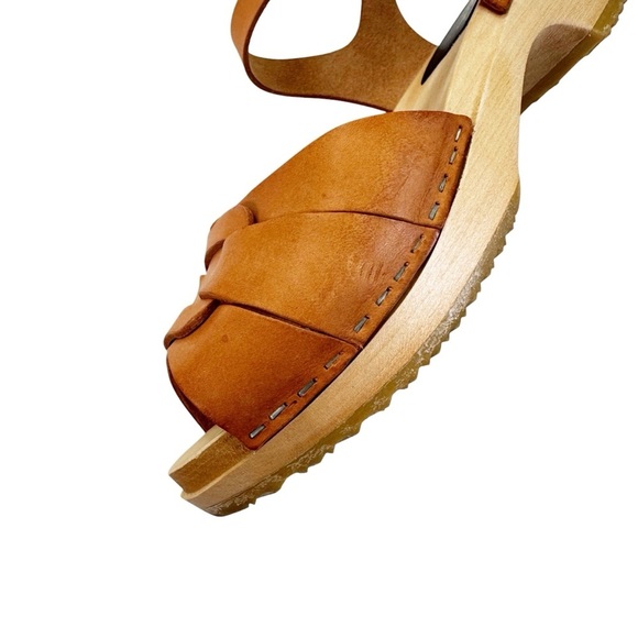 NEW Swedish Hasbeens Peep Toe Low Wood Clog Sandals Nature Size 38 US 8 - Picture 14 of 16